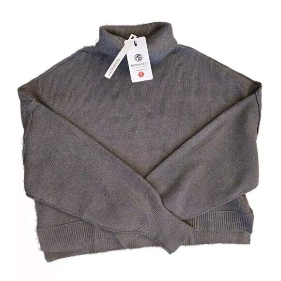 Cropped Sweater Women's Turtleneck Grey Merokeety Size Small Batwing Sleeve - Picture 1 of 7